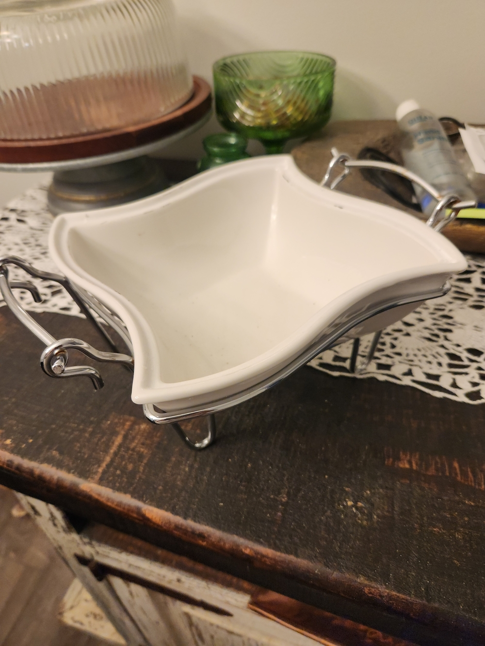 Godinger White Ceramic Server with Silver Plated Stand